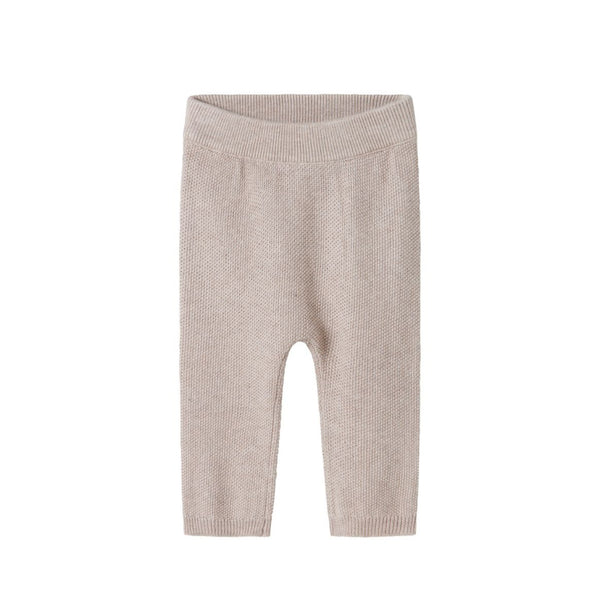 Beige ribbed baby leggings marmar copenhagen pira baby knit trousers cashew melange