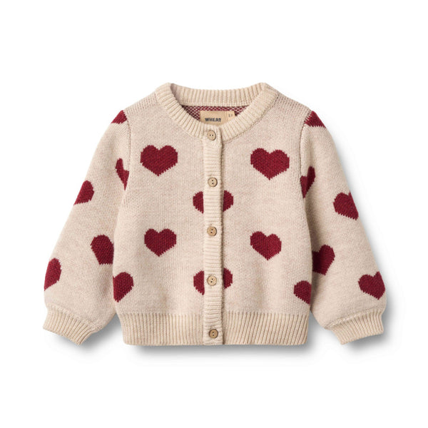 wheat jacquard hearts baby cardigan off-white melange
