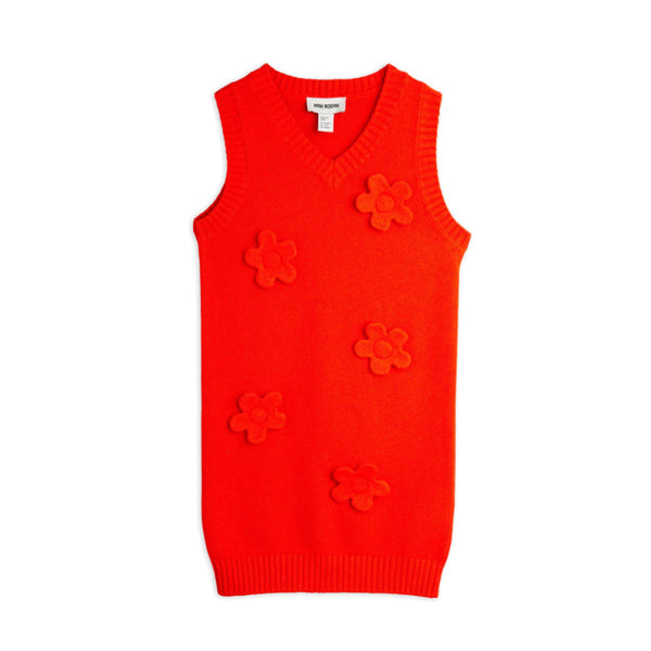 mini rodini knitted flower vest dress red