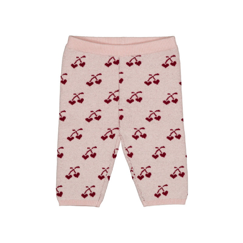 Pink baby leggings with red cherry pattern louis louise sourire knit baby leggings pink/burgundy