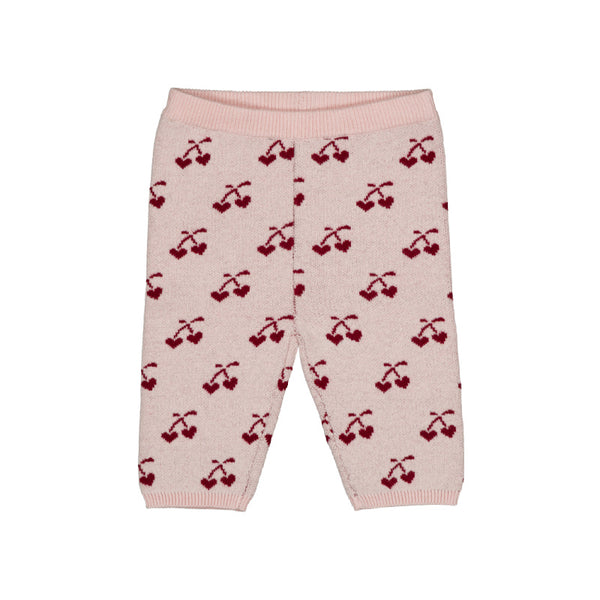 Pink baby leggings with red cherry pattern louis louise sourire knit baby leggings pink/burgundy