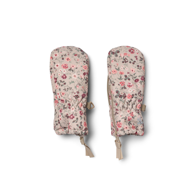 wheat technical baby mittens grey moon flowers