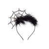 Black spider web headband with feather accents 