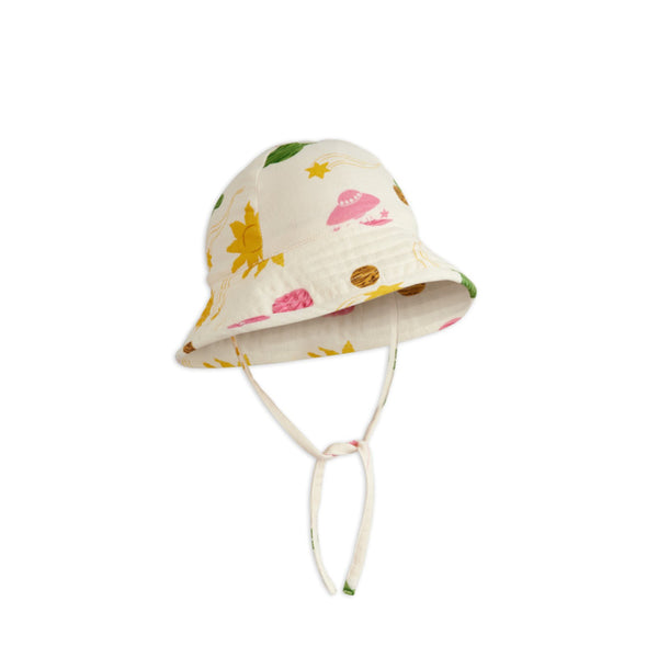 mini rodini space aop muslin sun hat off white
