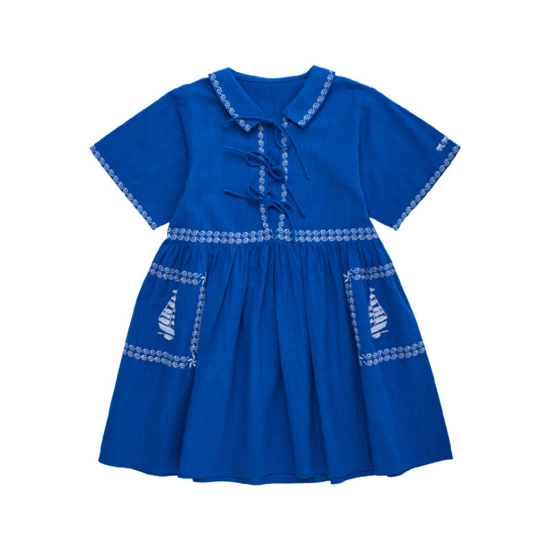 maison mangostan barcos embroidered dress blue