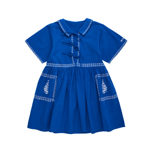 maison mangostan barcos embroidered dress blue