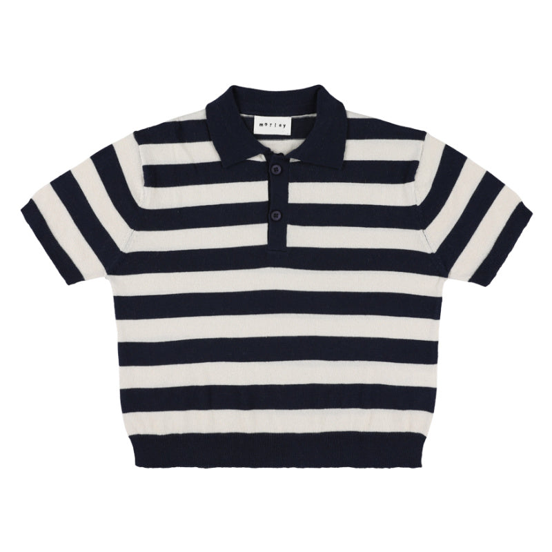 morley xian knitted polo navy stripe