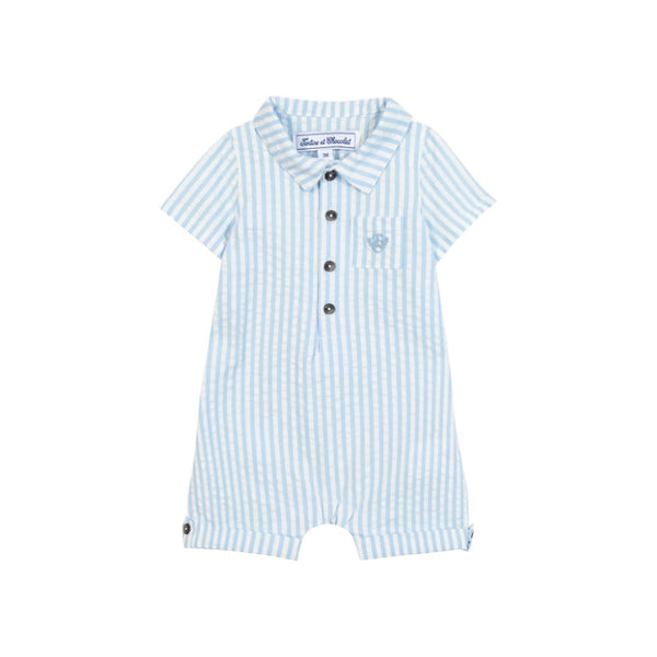 tartine et chocolat short baby jumpsuit blue stripes
