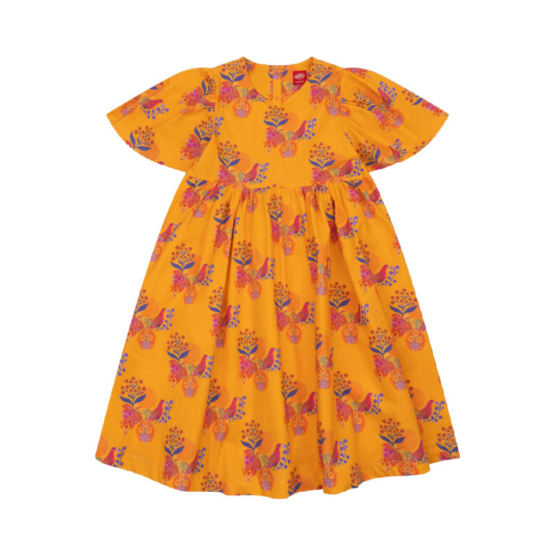 oilily dilli dress bird print orange