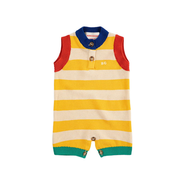 bobo choses bc striped knitted baby playsuit yellow