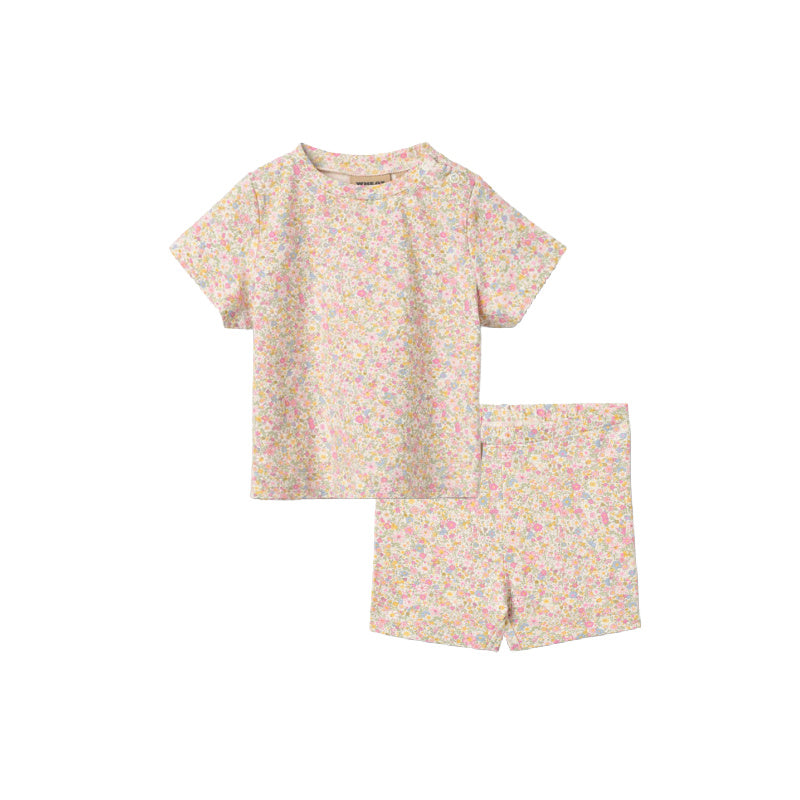 wheat t-shirt & shorts baby set blush flower