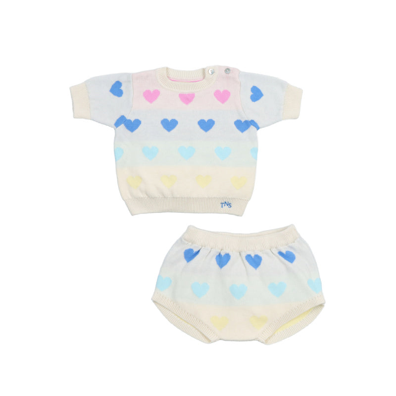 the new society pinpilin knit baby set multicolor hearts
