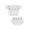 the new society pinpilin knit baby set multicolor hearts