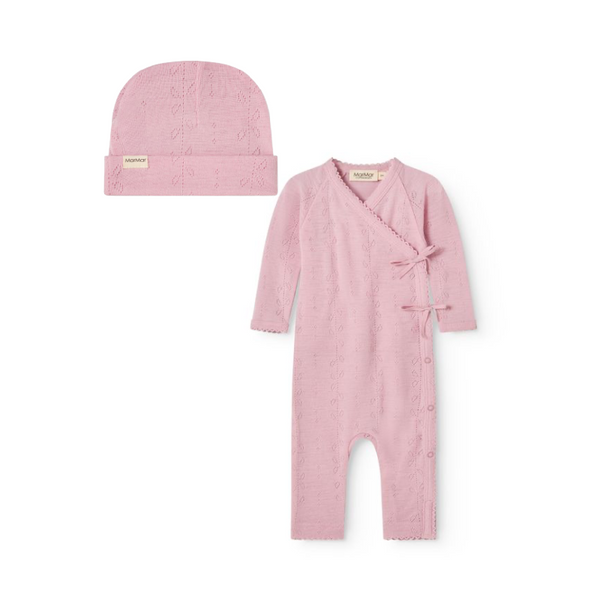 marmar copenhagen merino baby rula and hat set soft berry