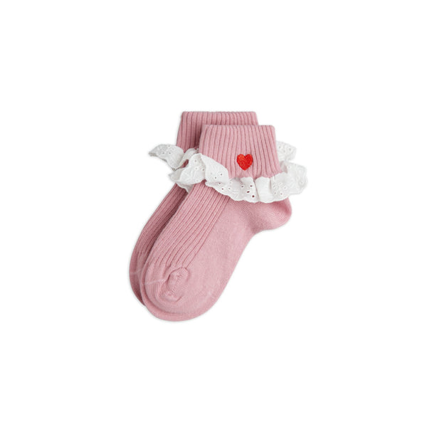 mini rodini heart lace socks pink