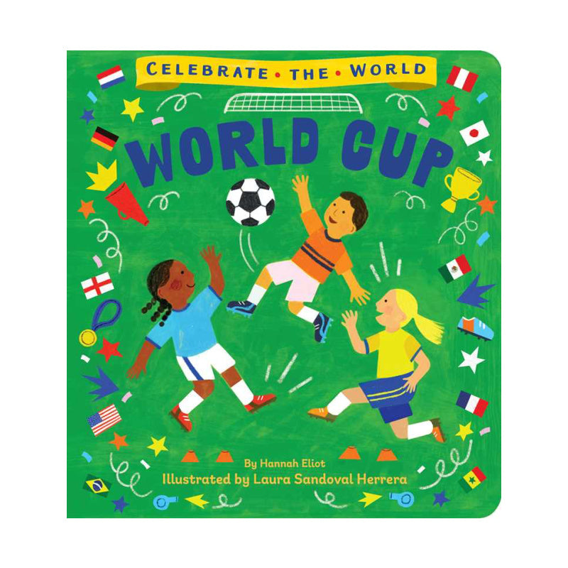 Children's book cover titled 'World Cup' with illustrations of children playing soccer and world flags.