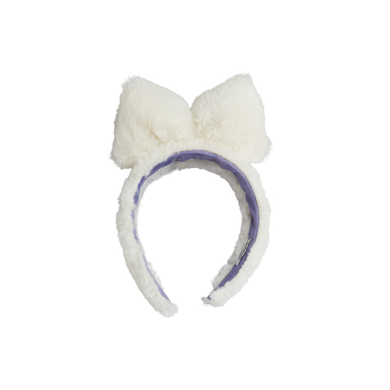 mini rodini faux fur bow headband off-white