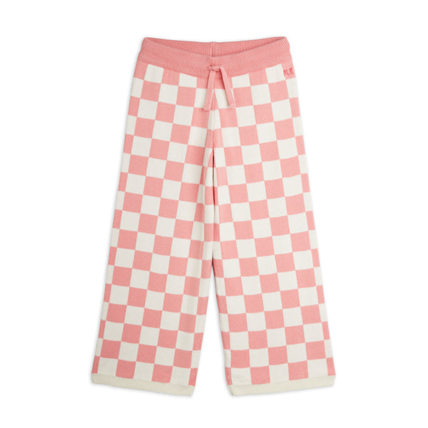 mini rodini chess check knitted trousers pink