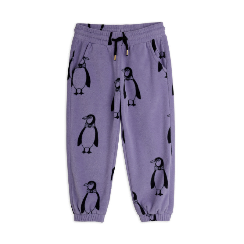 mini rodini penguin aop fleece trousers purple