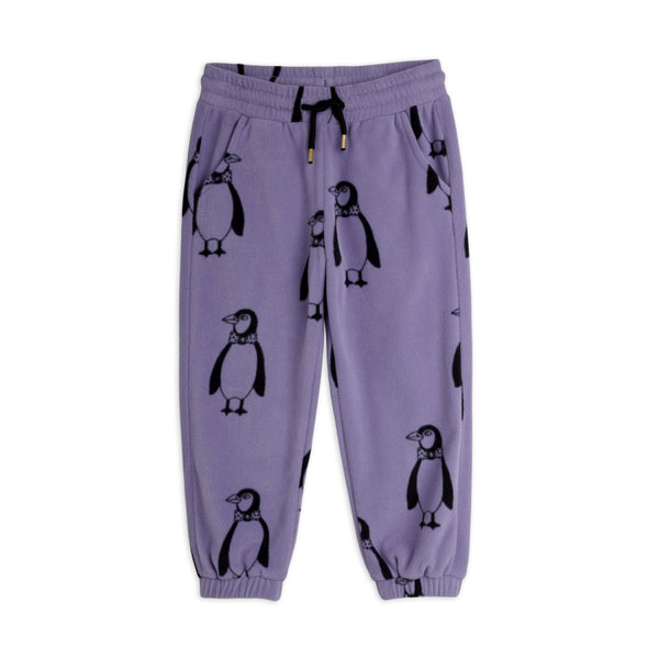 mini rodini penguin aop fleece trousers purple