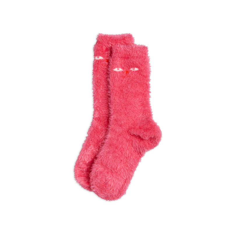 mini rodini cat eyes fuzzy socks pink