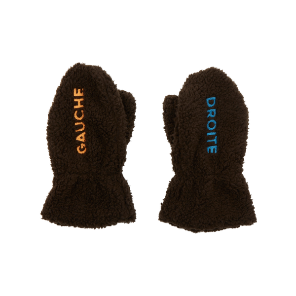 arsene & les pipelettes embroidered sherpa mittens brown