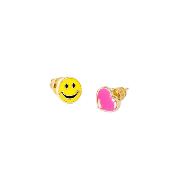 yellow owl workshop happy face and heart earrings