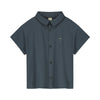 gray label collared shirt blue grey