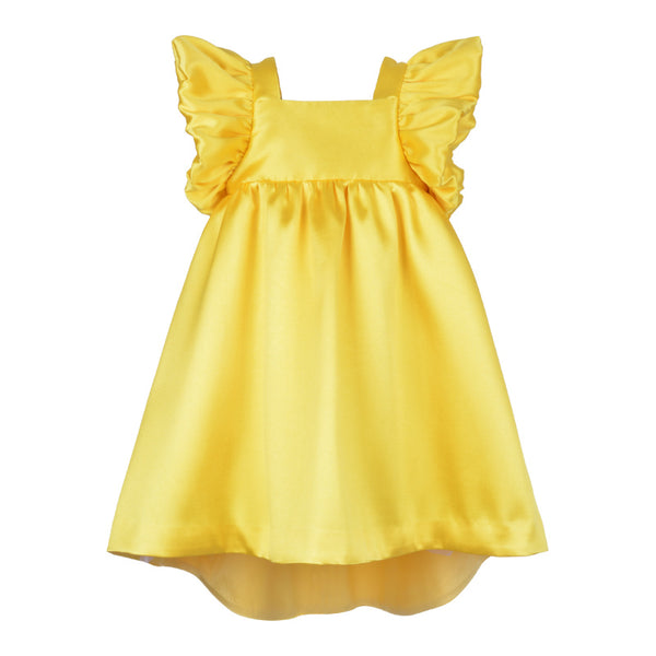 hucklebones twisted sleeve tiered high low dress canary yellow