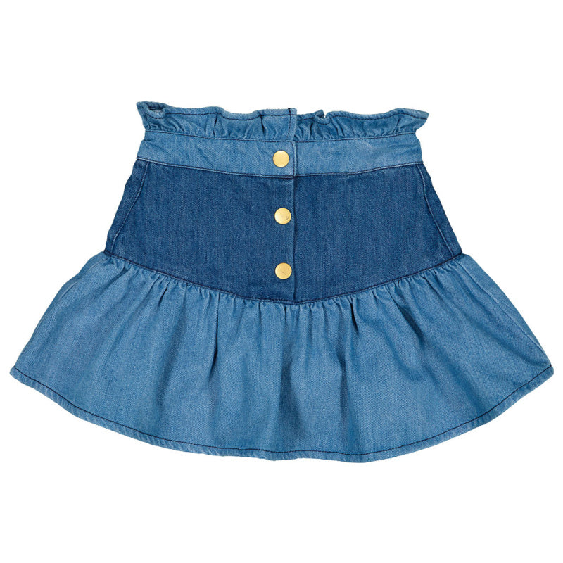 louis louise pipeau denim skirt patchwork blue