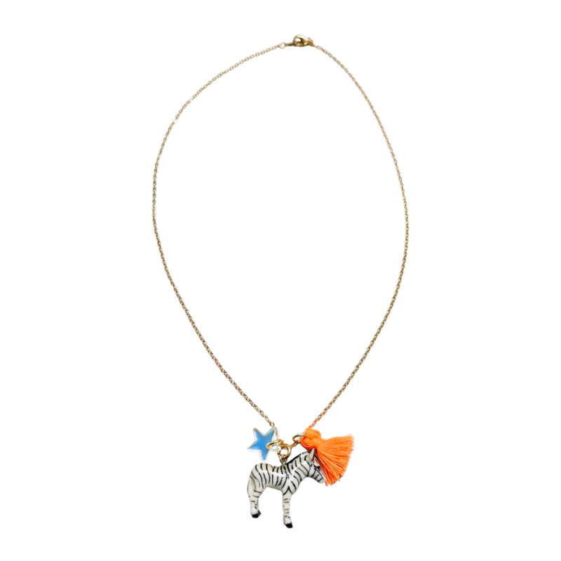 zebra ceramic charm necklace