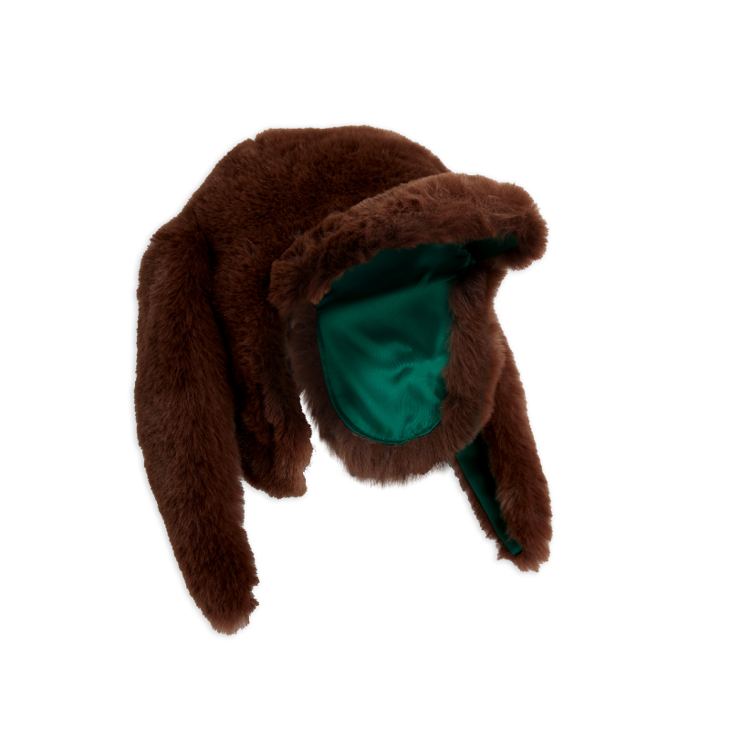 mini rodini rabbit ear faux fur cap brown