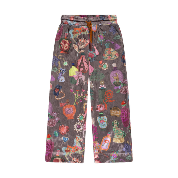 oilily pling paris print velvet pants taupe