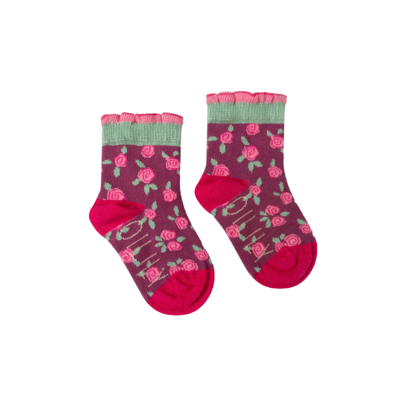 oilily mirosette floral ankle socks red violet