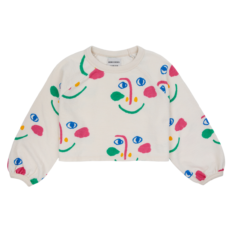 bobo choses smiling mask all over cropped sweatshirt