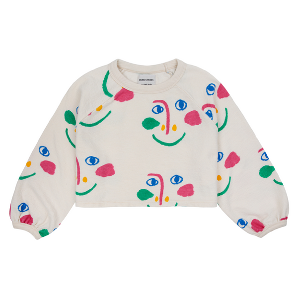 bobo choses smiling mask all over cropped sweatshirt