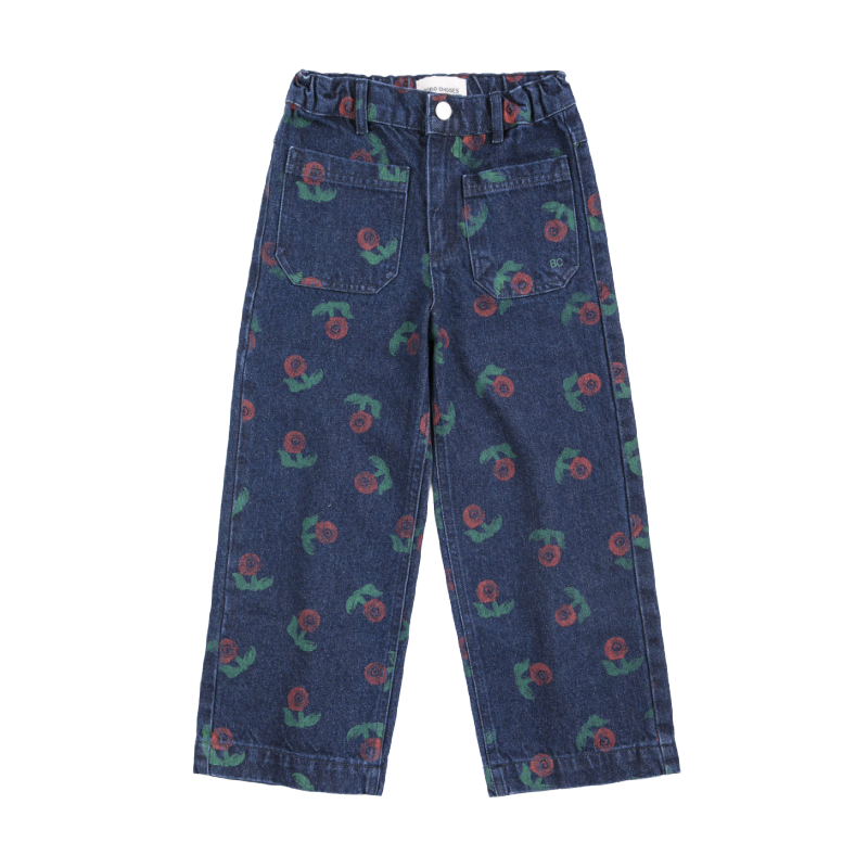 bobo choses stamp bloom all over denim pants navy blue