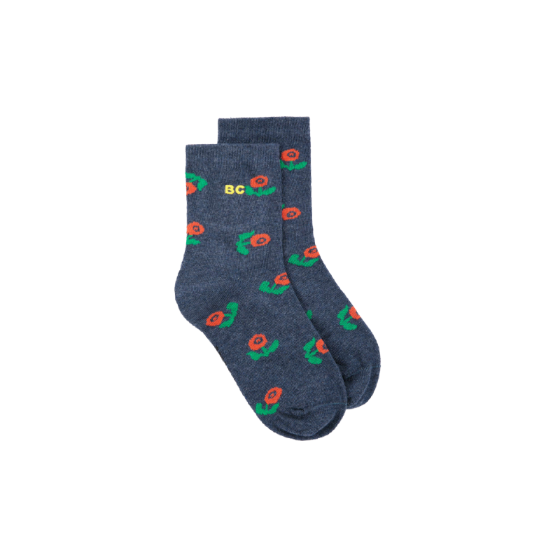 bobo choses stamp bloom all over short socks navy blue