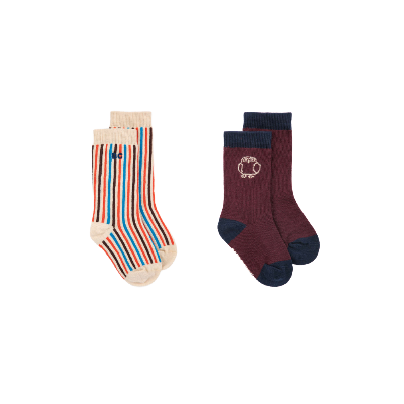 bobo choses curious owl 2-pack baby socks burgundy