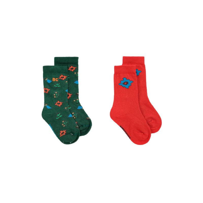 bobo choses blossom all over 2-pack baby socks green