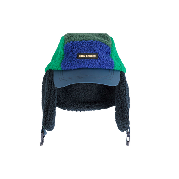 bobo choses color block sheepskin chapka green