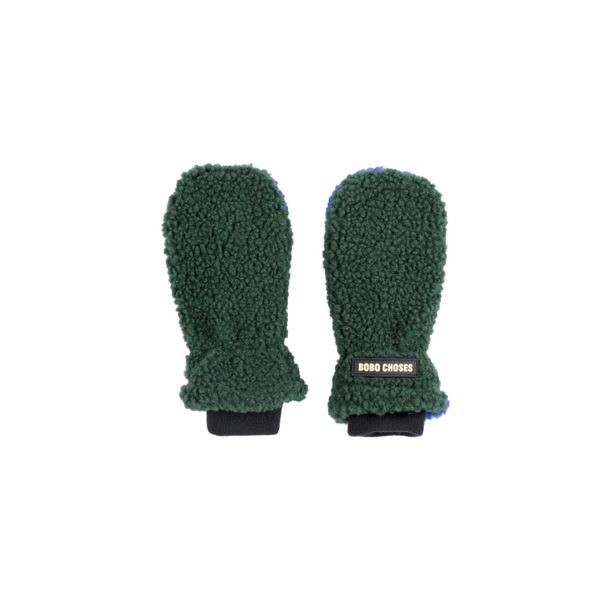 bobo choses color block sheepskin mittens green