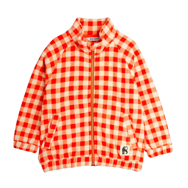 mini rodini gingham fleece jacket red