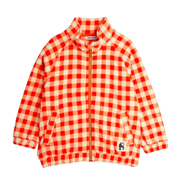 mini rodini gingham fleece jacket red
