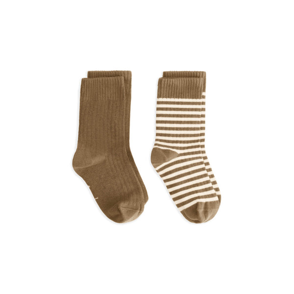 gray label ribbed baby socks 2-pack woody/cream