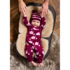 the bonnie mob forest cabin knit baby playsuit pomegranate