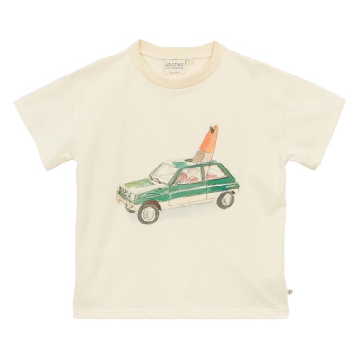 arsene & les pipelettes car t-shirt ecru