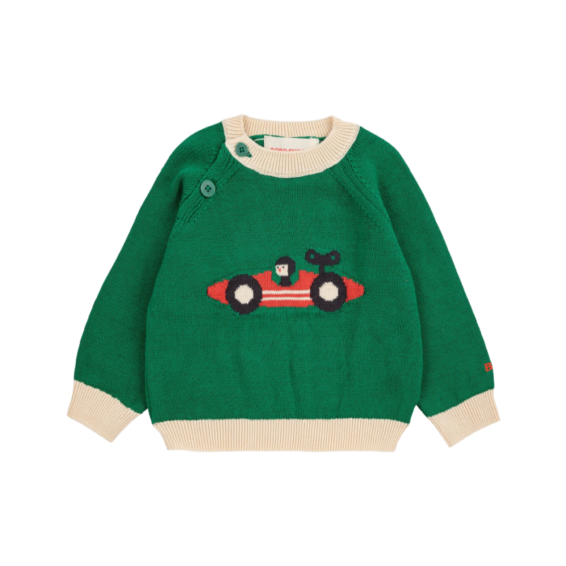 bobo choses race car baby sweater light green
