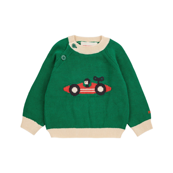 bobo choses race car baby sweater light green