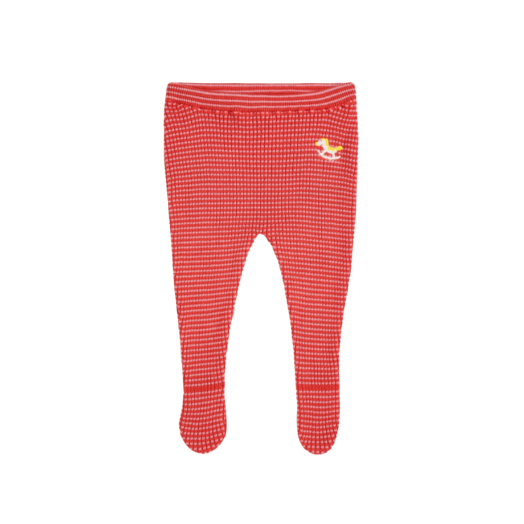bobo choses rocking horse knitted footed baby leggings red